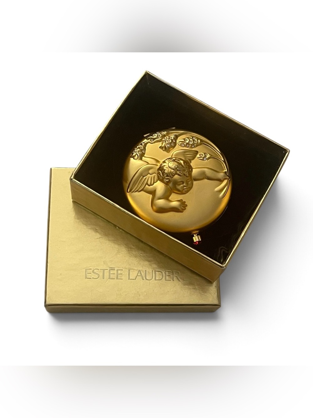 VTG 1997 Estee Lauder July Angel Compact Lucidity Pressed Powder Golden New Box